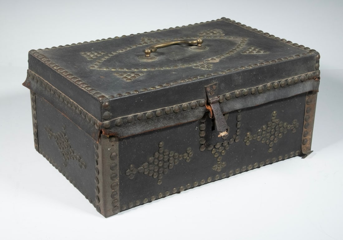 EARLY 19TH C. NH LEATHER DOCUMENTS BOX W/ CONTENTS - 5