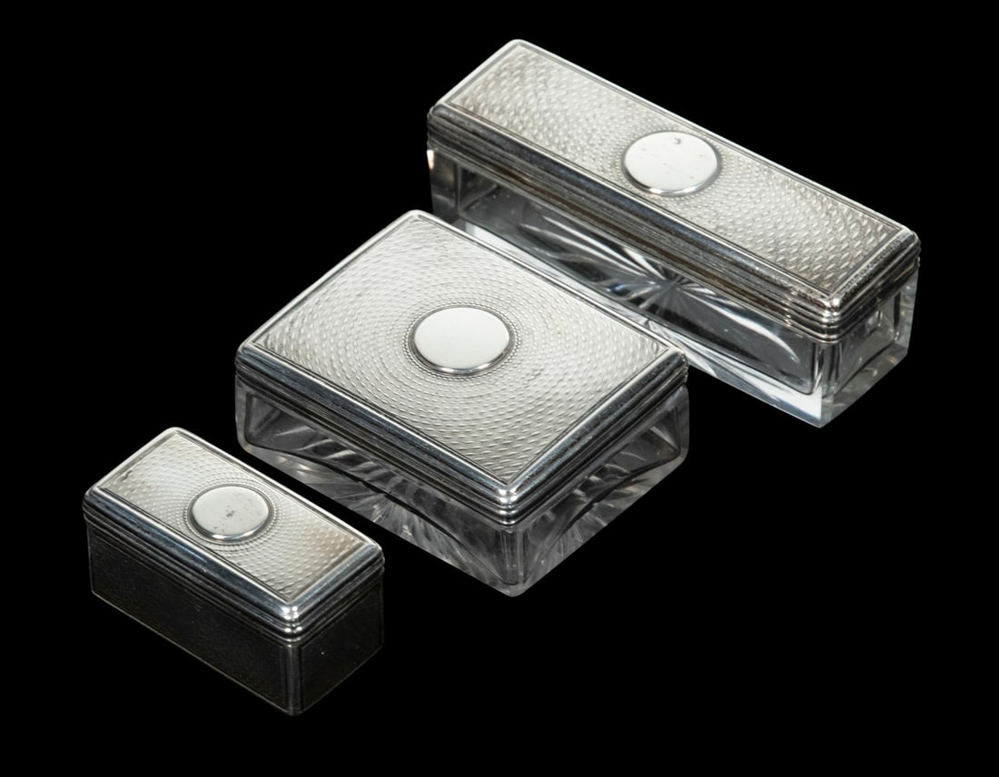 (3 PCS) VICTORIAN STERLING & CRYSTAL VANITY JARS (1 of 2)