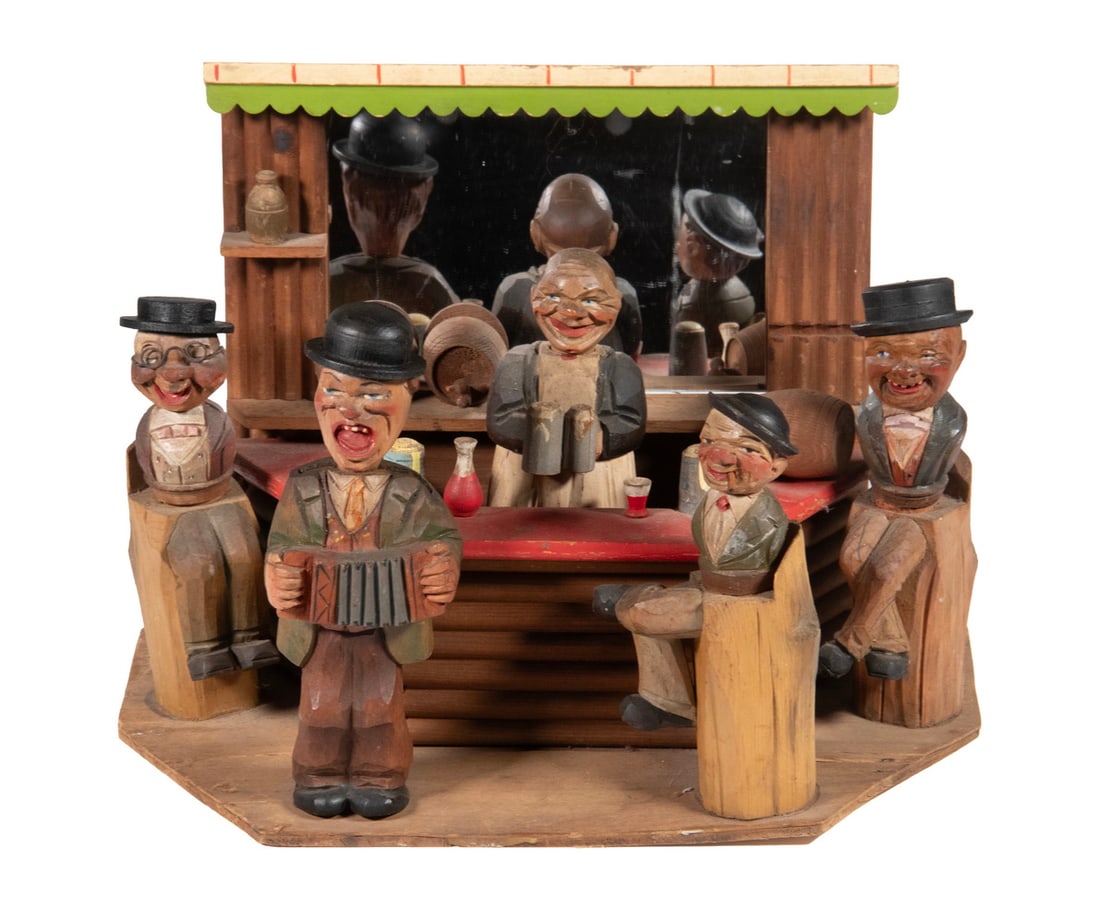 VINTAGE CARVED WOOD BAR SET ATTRIBUTED TO ANRI, ITALY (1 of 2)