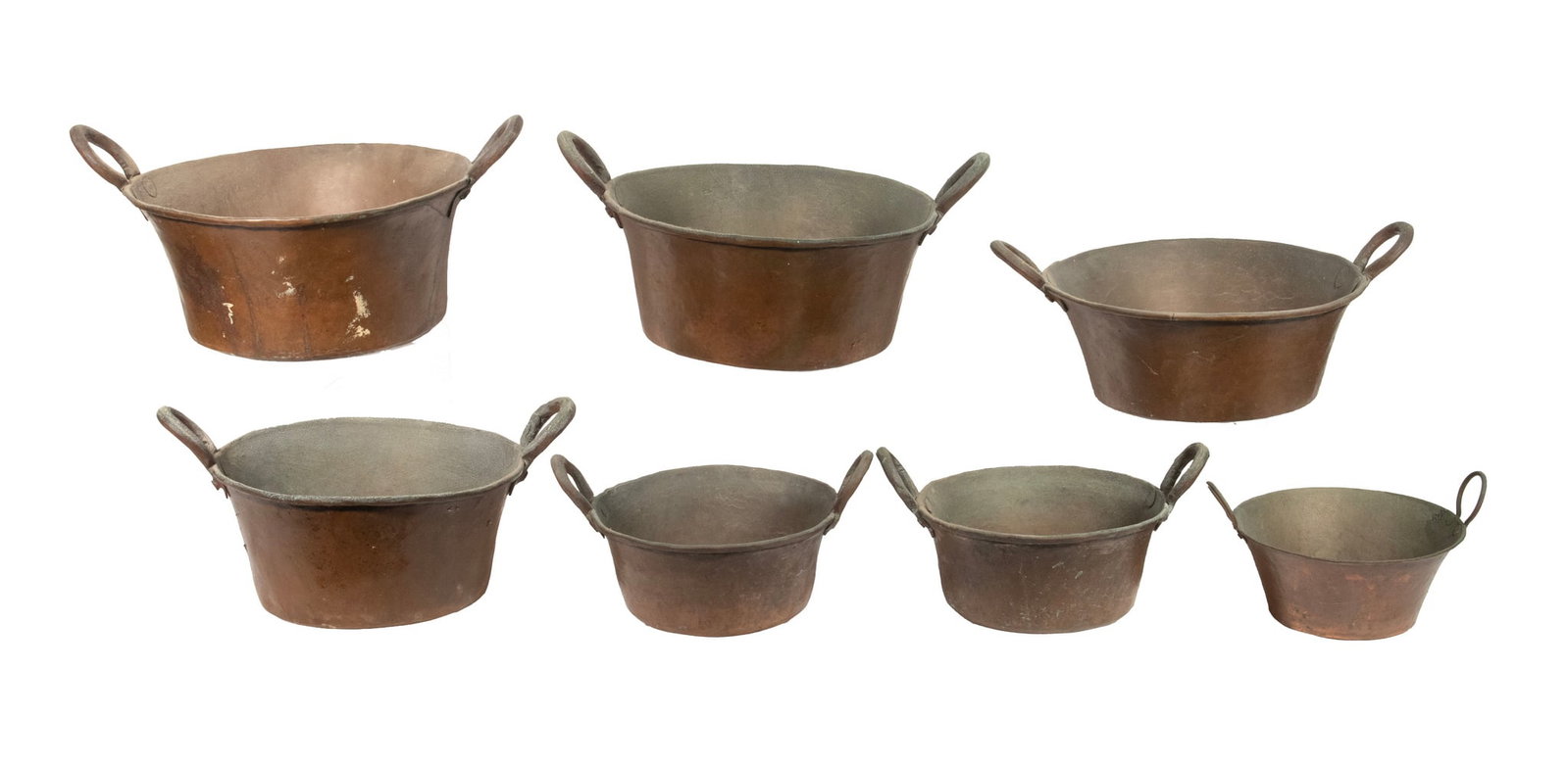 (7) HAMMERED COPPER DOUBLE-HANDLED COOKING POTS - 3