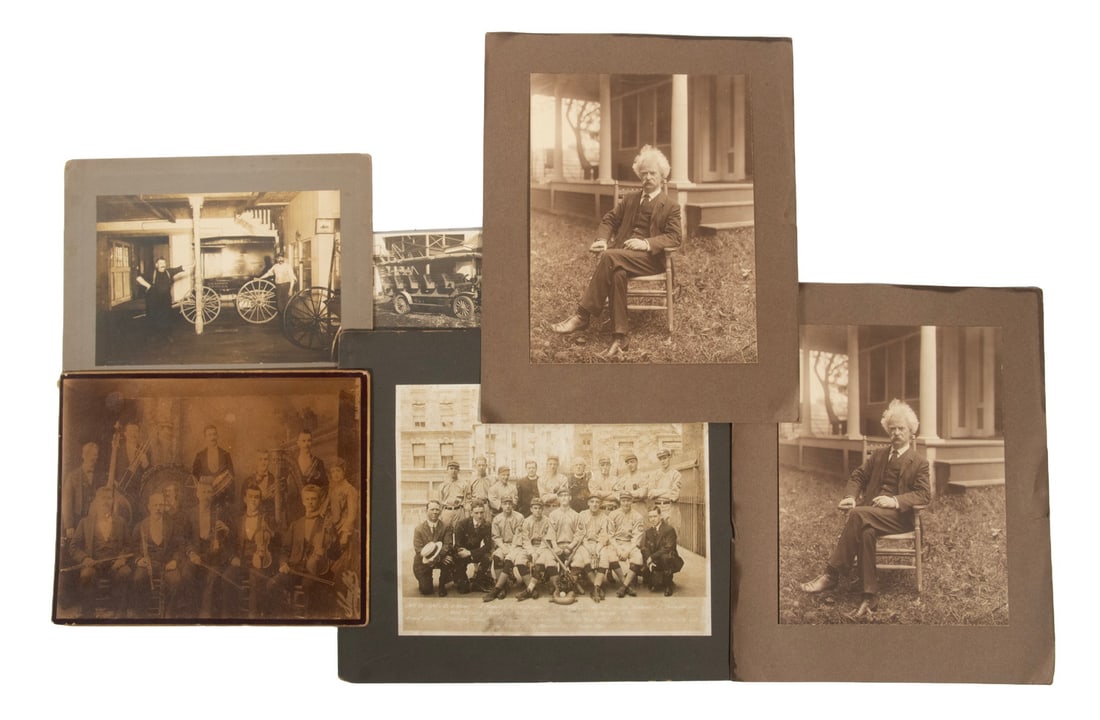 (6) LARGE ORIGINAL VINTAGE PHOTOS MARK TWAIN & BASEBALL, AUTOS (1 of 3)