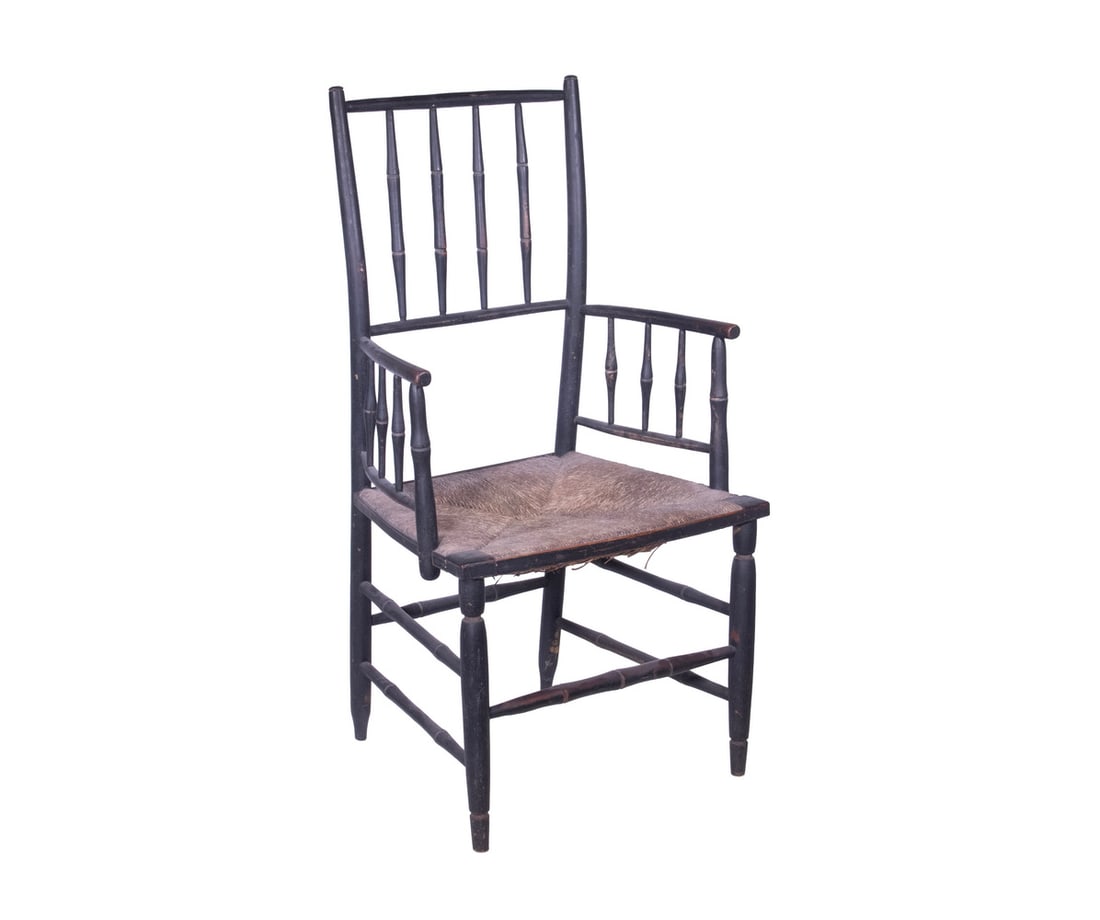EARLY FAUX BAMBOO RUSH SEAT ARMCHAIR (1 of 3)