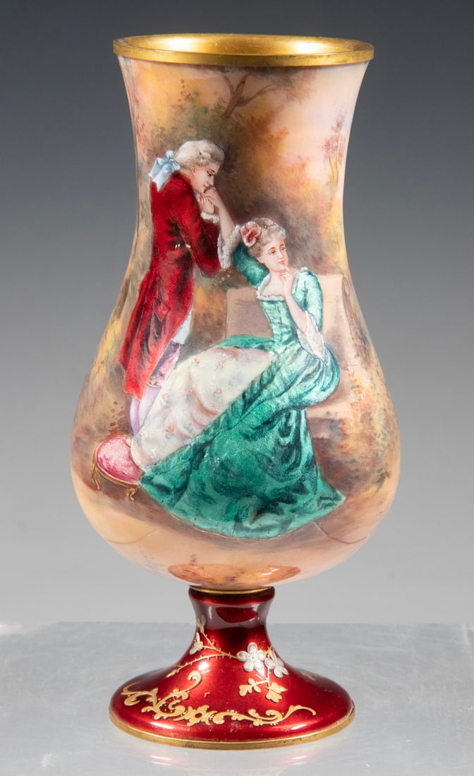 FRENCH ENAMEL ON COPPER VASE SIGNED ROIBY (1 of 3)