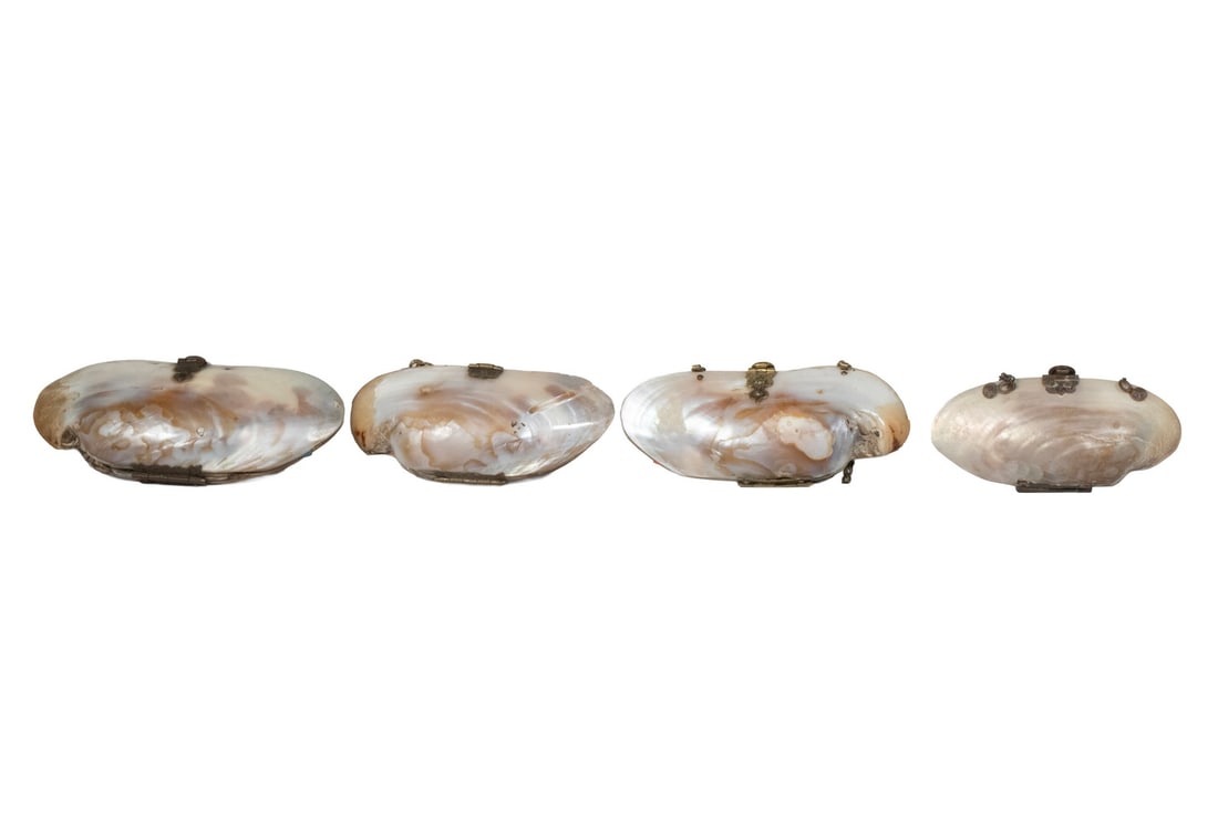 (4) MOTHER-OF-PEARL CLAMSHELL COIN PURSES WITH CHAIN (1 of 1)