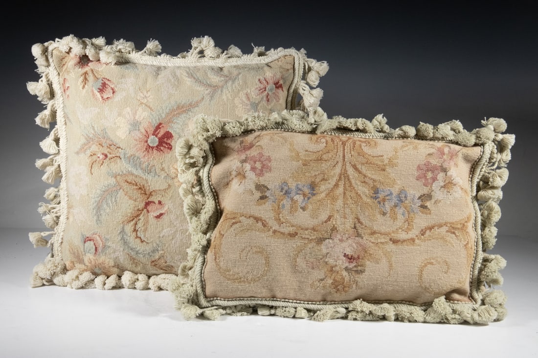 (2) VINTAGE NEEDLEPOINT FLORAL THROW PILLOWS (1 of 2)