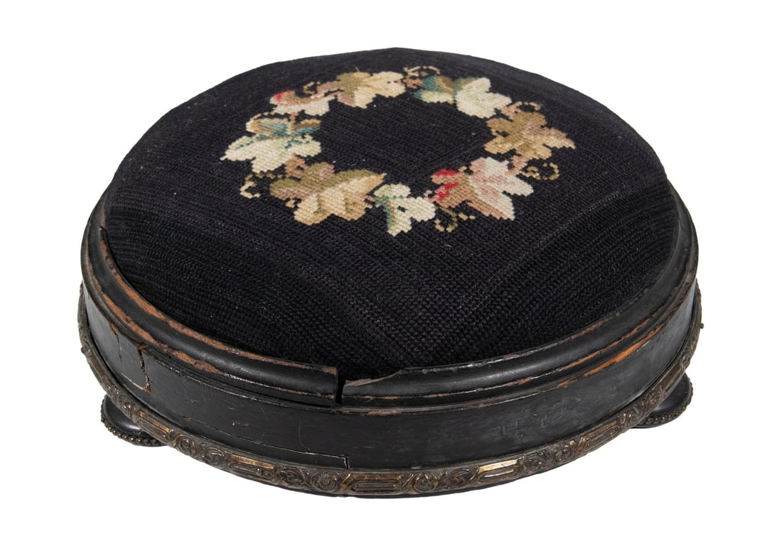 VICTORIAN NEEDLEPOINT FOOTSTOOL (1 of 4)
