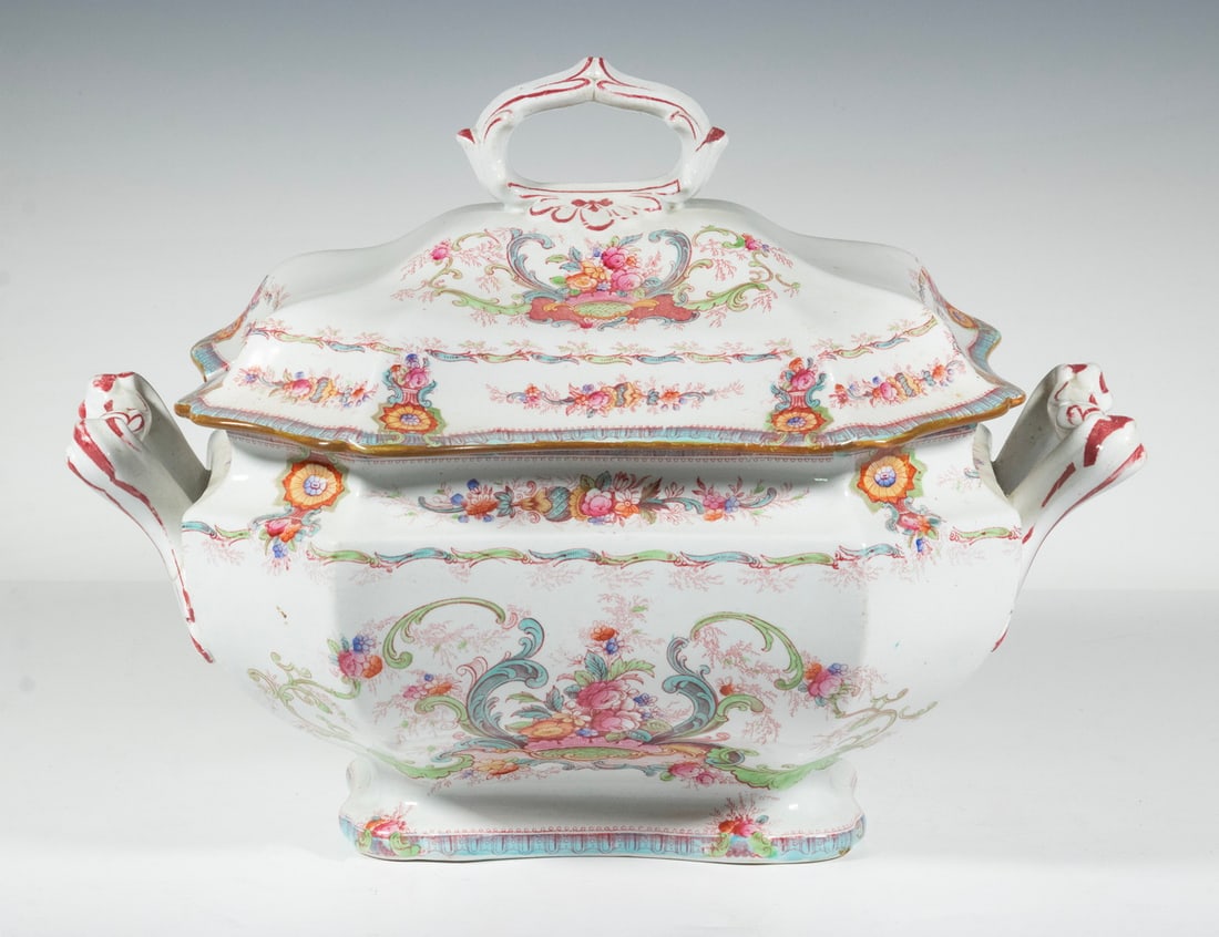 ENGLISH CAULDON POLYCHROME EARTHENWARE COVERED TUREEN (1 of 3)