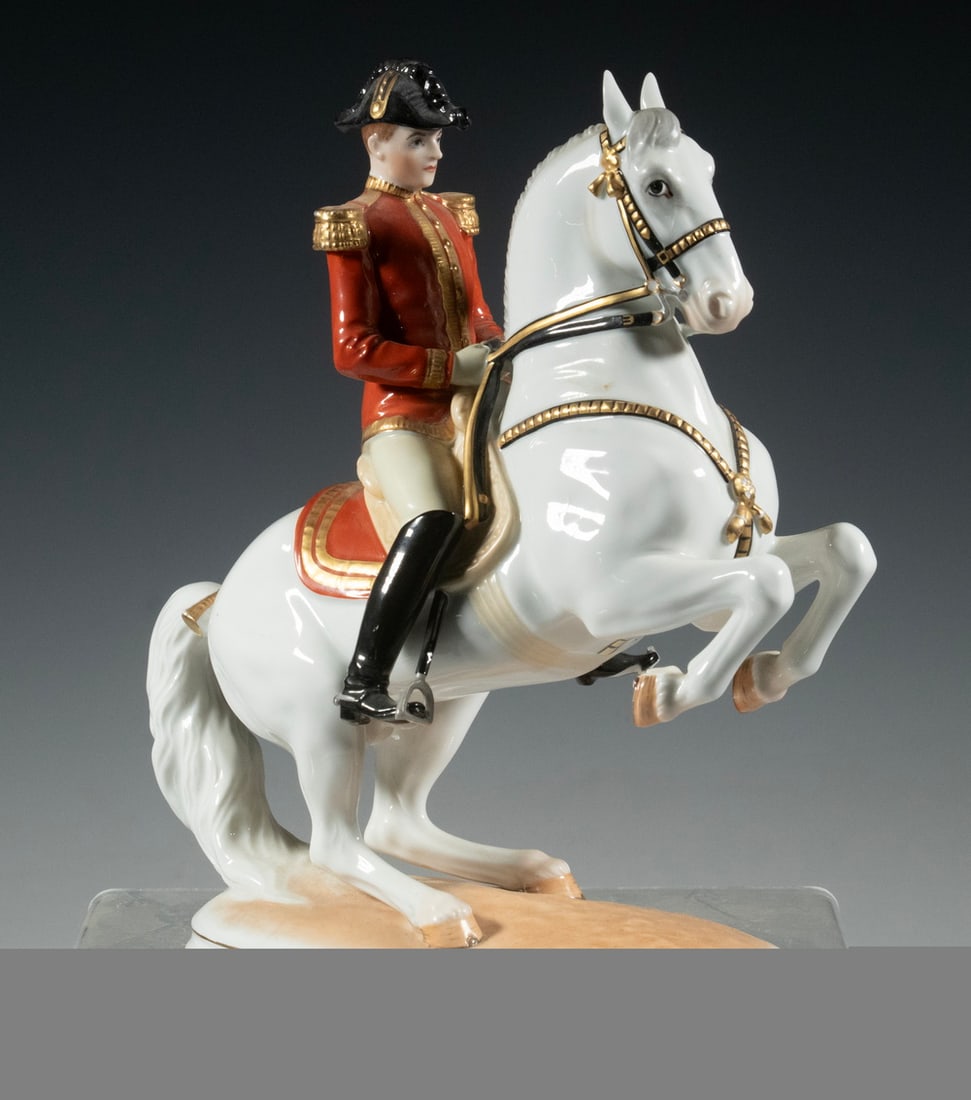 AUSTRIAN PORCELAIN FIGURE OF A RIDER ON LIPIZZANER HORSE (1 of 4)