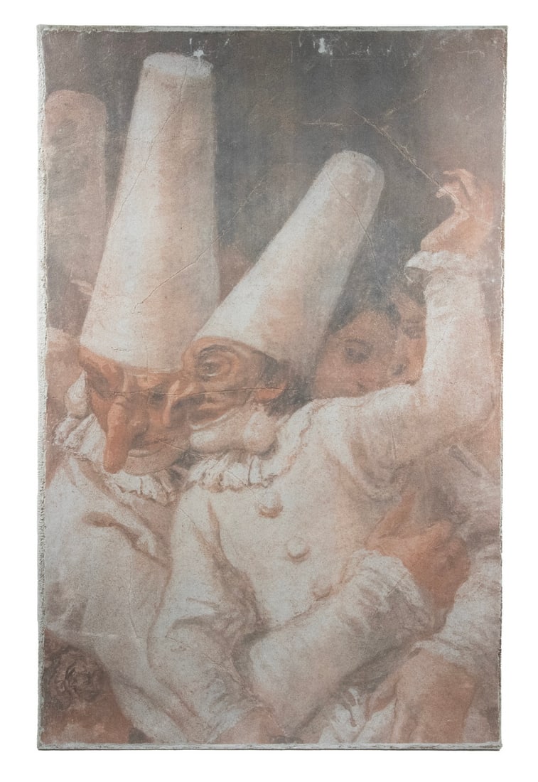 AFTER GIANDOMENICO TIEPOLO (ITALY, 1727-1804): AFTER GIANDOMENICO TIEPOLO (ITALY, 1727-1804) Replica section from "Life of Pulcinella" of the Commedia del' Arte, plaster fresco on canvas, using dust technique and brush, limited edition 17/99,