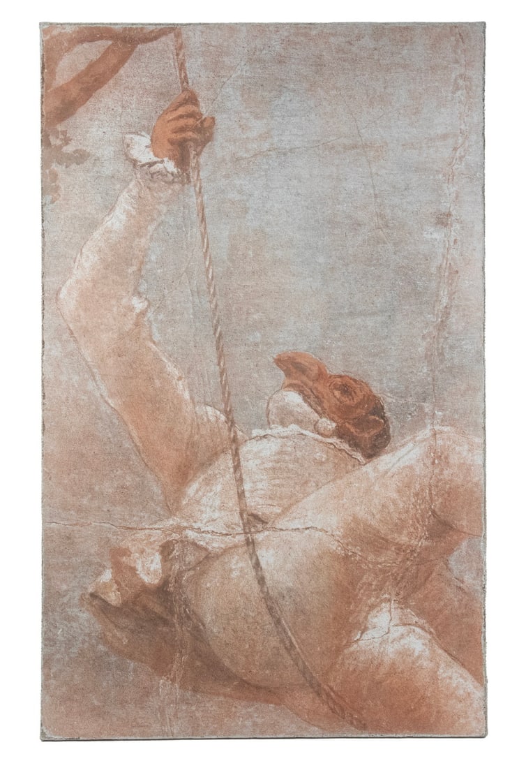 AFTER GIANDOMENICO TIEPOLO (ITALY, 1727-1804): AFTER GIANDOMENICO TIEPOLO (ITALY, 1727-1804) Replica section from "Life of Pulcinella" of the Commedia del' Arte, plaster fresco on canvas, using dust technique and brush, limited edition 18/99,