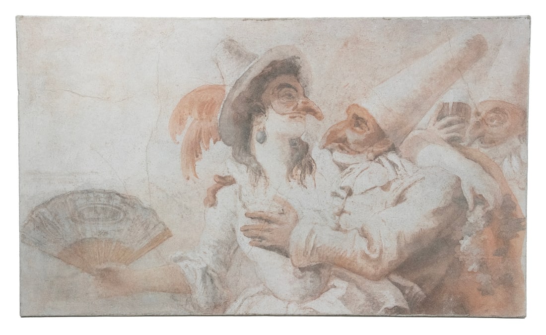 AFTER GIANDOMENICO TIEPOLO (ITALY, 1727-1804): AFTER GIANDOMENICO TIEPOLO (ITALY, 1727-1804) Replica section from "Life of Pulcinella" of the Commedia del' Arte, plaster fresco on canvas, using dust technique and brush, limited edition 20/99,