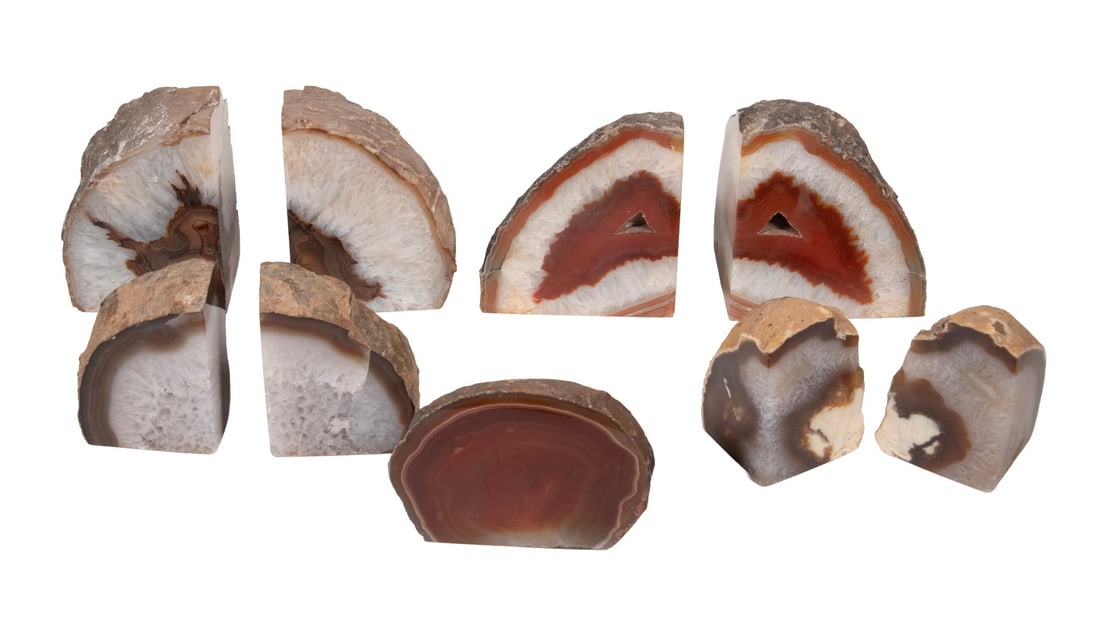 (9) AGATE AND QUARTZ GEODE BOOKENDS (1 of 1)
