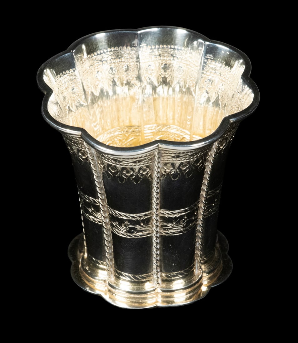 DANISH STERLING SILVER: DANISH STERLING SILVER Lobed Form Sterling Beaker, by silversmith Edvard Andersen (Copenhagen and Virum, worked 1949-69); the form based on a legend of Danish Queen Margrethe I (1353-1412) who had an