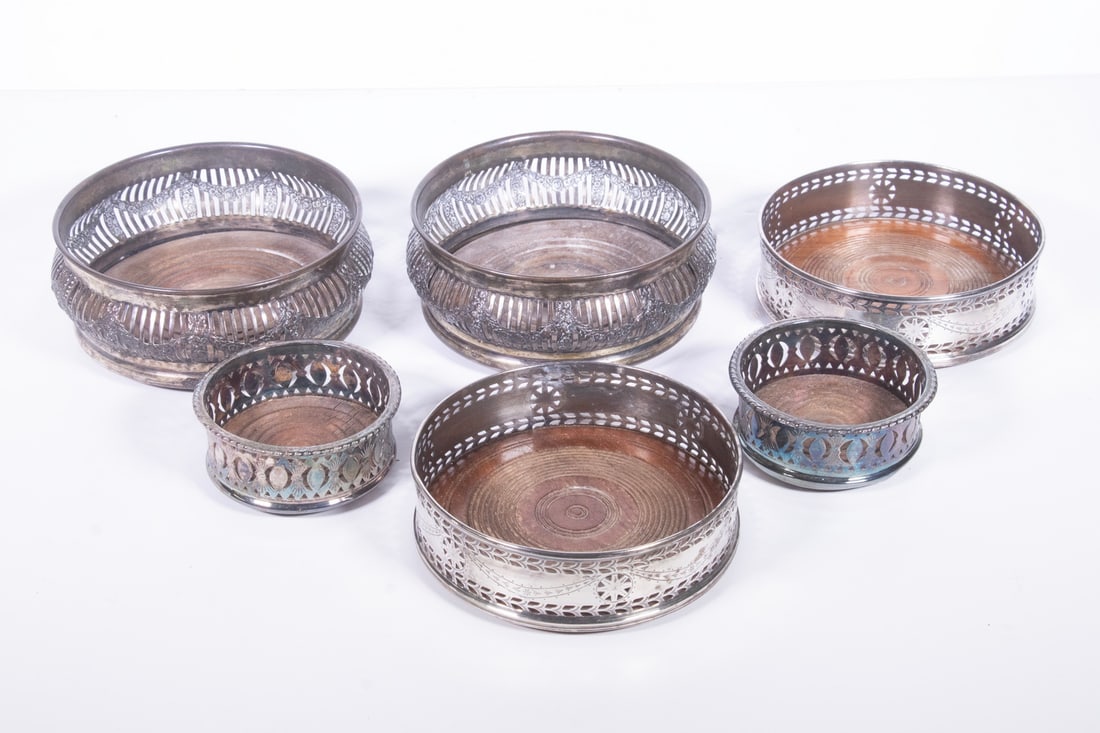 (3 PR) SILVER-PLATE WINE COASTERS (1 of 1)
