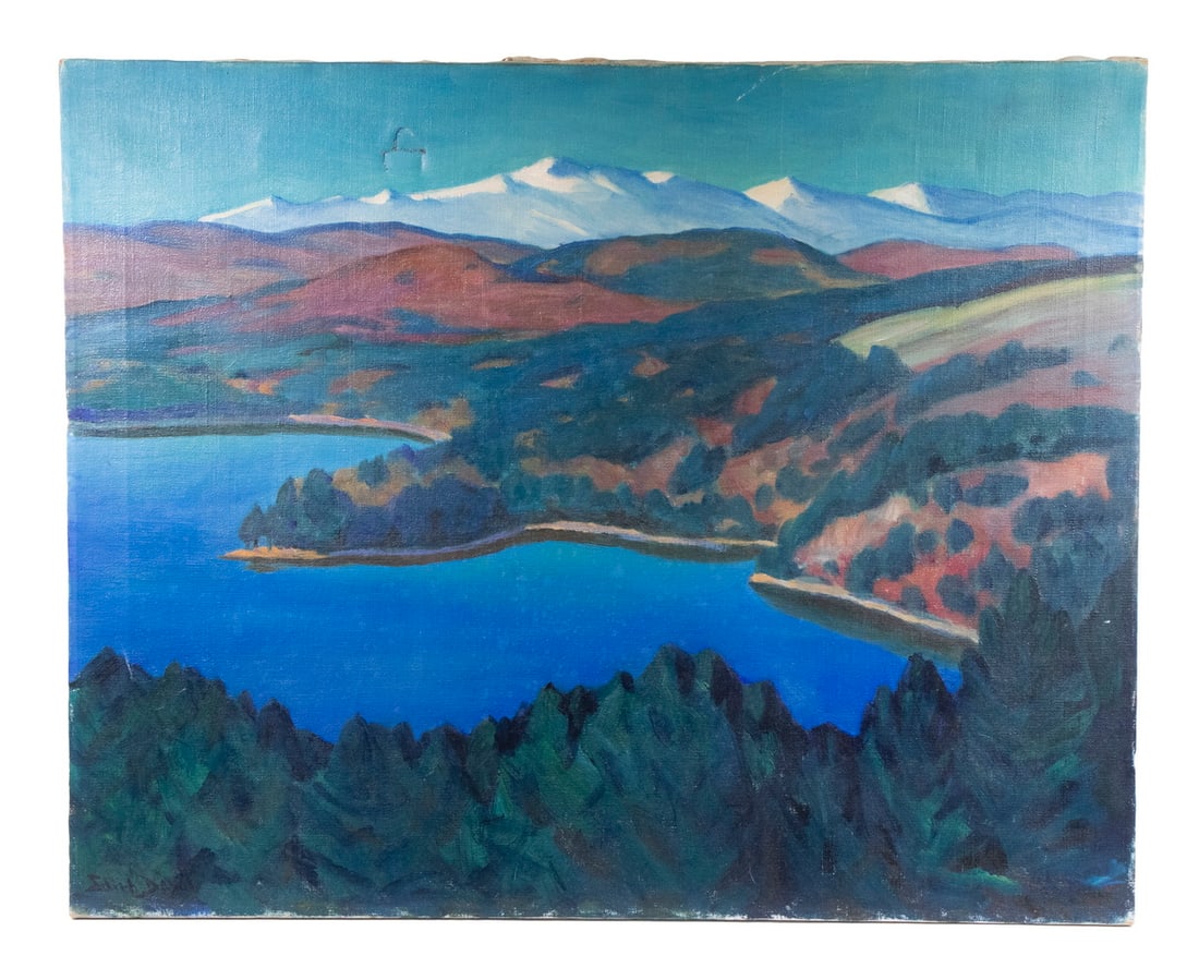 EDITH DAVOL (NH/ME, 1875-1950): EDITH DAVOL (NH/ME, 1875-1950) "The White Hills", oil on canvas, signed lower left, old tag verso giving artist's name, title and original price of $550, unframed. Size: 24 x 30 in. (61 x 76.2 cm.)