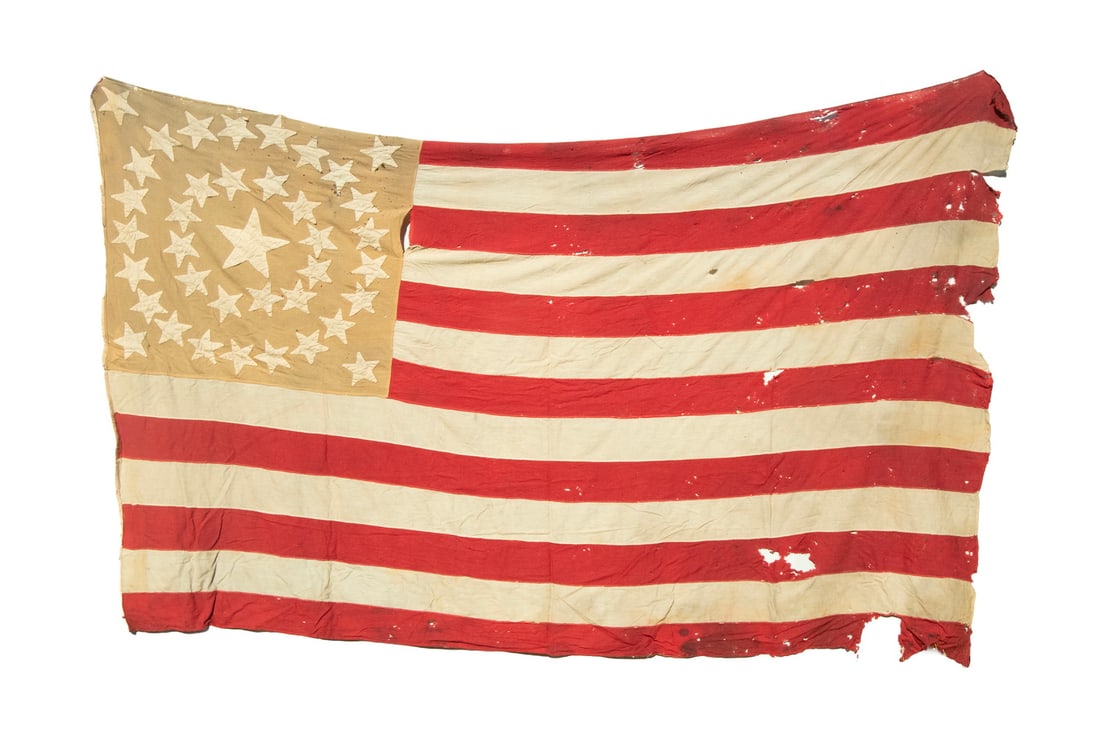 38 STAR UNITED STATES FLAG, INDIAN WAR ERA, 57" x 98" (1 of 4)