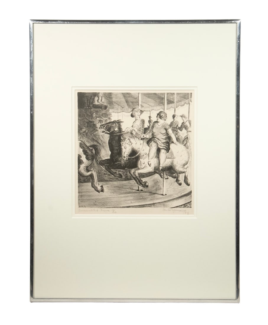 BENTON SPRUANCE (pa, 1904-1967): BENTON SPRUANCE (pa, 1904-1967) "Amusement Park Friend", 1928, lithograph; initialed in print, pencil signed, titled and dated, numbered 15/22, in chromed casement frame, museum mount, matted under