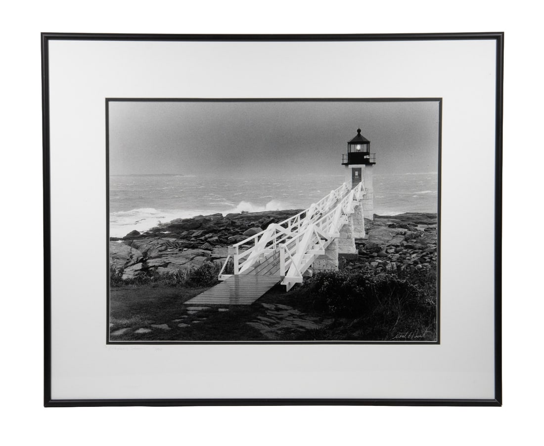 NEAL PARENT (BELFAST, MAINE): NEAL PARENT (BELFAST, MAINE) "October's Storm",(Marshall Point Lighthouse, Port Clyde, Maine), large format silver gelatin photo, signed lower right, titled and numbered 1/200 on the mat, in black met