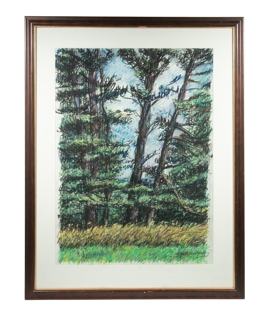 JON IMBER (NY/MA, 1950-2014): JON IMBER (NY/MA, 1950-2014) Pine Forest, pastel on paper, signed lower right and dated 1991, in mahogany ogee frame with gilt liner, matted under glass. OS: 38 x 29 1/2 in. (96.5 x 74.9 cm.), SS: 29 