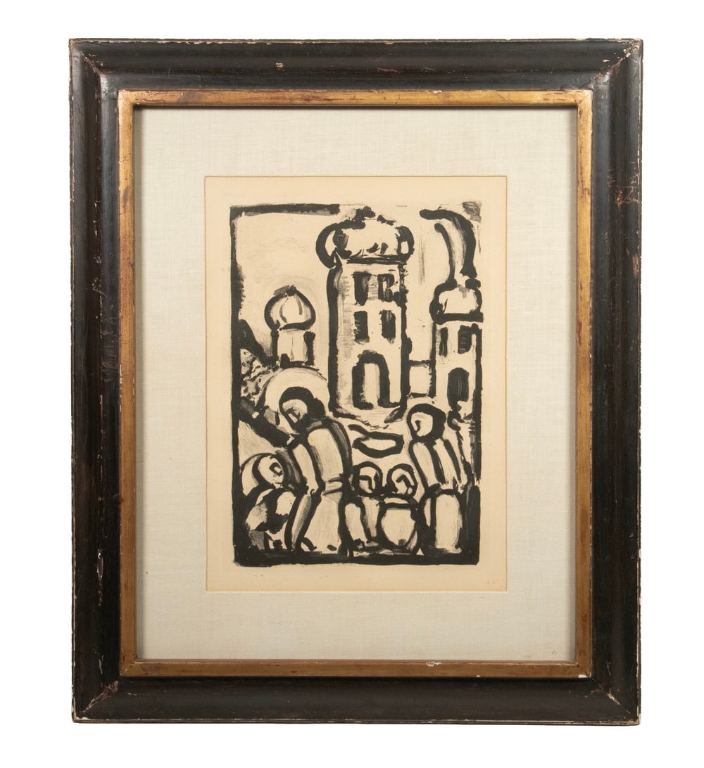 GEORGES ROUAULT (FRANCE, 1871-1958): GEORGES ROUAULT (FRANCE, 1871-1958) "Christ et les Enfants" (Christ and the Children) from the book "Passion," 1935 (published 1939), plate 5, aquatint, unsigned, original typed label verso, in black