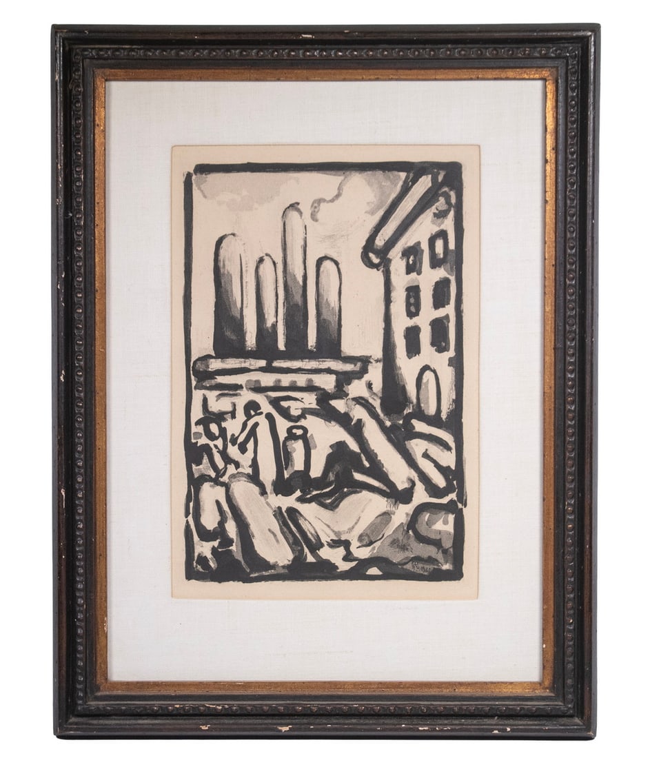 GEORGES ROUAULT (FRANCE, 1871-1958): GEORGES ROUAULT (FRANCE, 1871-1958) "Christ au Faubourg", (Christ in Faubourg) from the book "Passion", 1935 (published 1939), in dark painted frame with gold liner, matted under glass. OS: 19 x 15