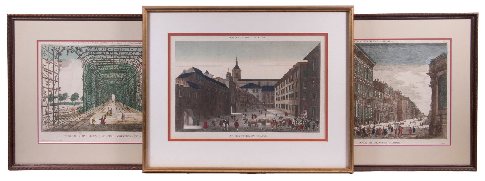 (3) 18TH C VUE D'OPTIQUE ARCHITECTURAL PRINTS, ITALY/SPAIN/INDIA, UNMATCHED FRAMES (1 of 4)