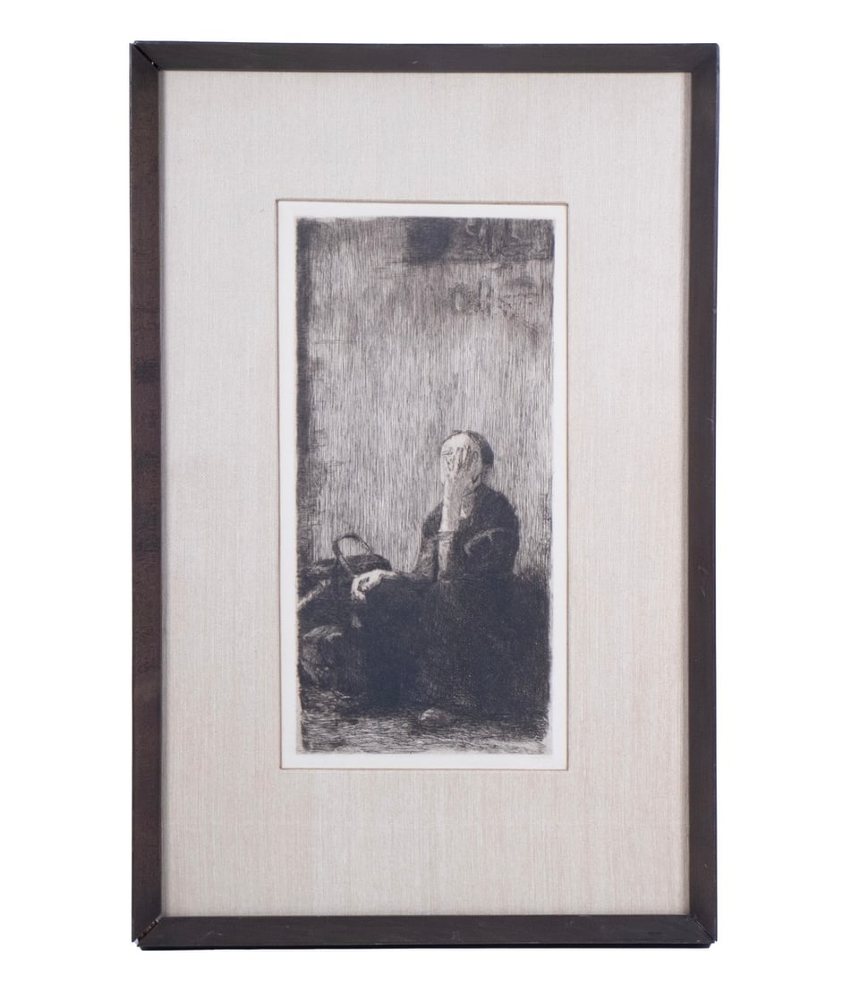 AFTER KATHE SCHMIDT KOLLWITZ (GERMANY/RUSSIA, 1867-1945): AFTER KATHE SCHMIDT KOLLWITZ (GERMANY/RUSSIA, 1867-1945) "An der Kirchenmauer" (At the Church Wall), etching with drypoint on wove paper, originally executed in 1893; this is a later restrike. In