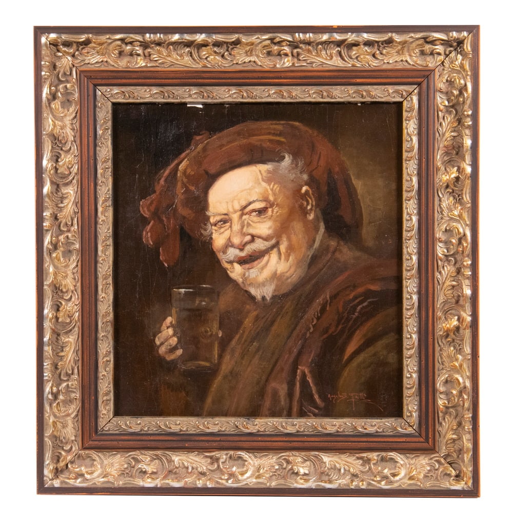 ANGELO SILVIO GALLI (ITALY, 1870-1933): ANGELO SILVIO GALLI (ITALY, 1870-1933) "Sir John Falstaff", oil on canvas laid to panel, signed lower right, in modern ornate faux gesso gilt frame. Rippling, craquelure. OS: 21 3/4 x 20 3/4 in.
