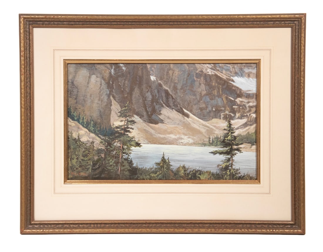 HANS H. VOLCK (20TH C. CLEVELAND, OHIO): HANS H. VOLCK (20TH C. CLEVELAND, OHIO) Colchuck Lake in the Alpine Lakes Wilderness of Washington, gouache on paper, signed lower left, in gilt molded frame, French ruled mat with gilt lip, under gla
