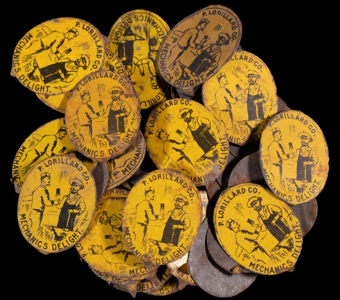 ANTIQUE TOBACCO TIN TAGS P. LORILLARD CO. MECHANICS DELIGHT (1 of 1)