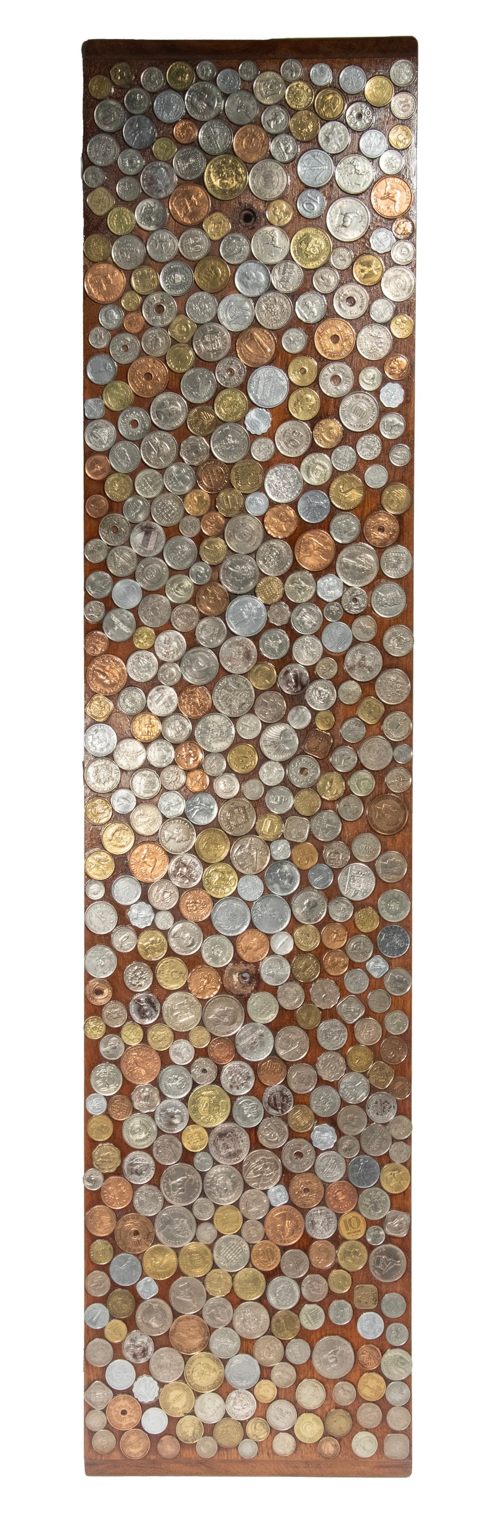 FOREIGN COIN COLLECTION MOUNTED ON BOARD (1 of 3)