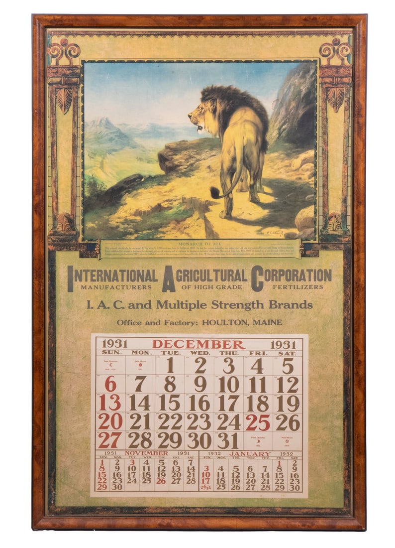 FRAMED 1931 MAINE LARGE ADVERTISING CALENDAR (1 of 3)