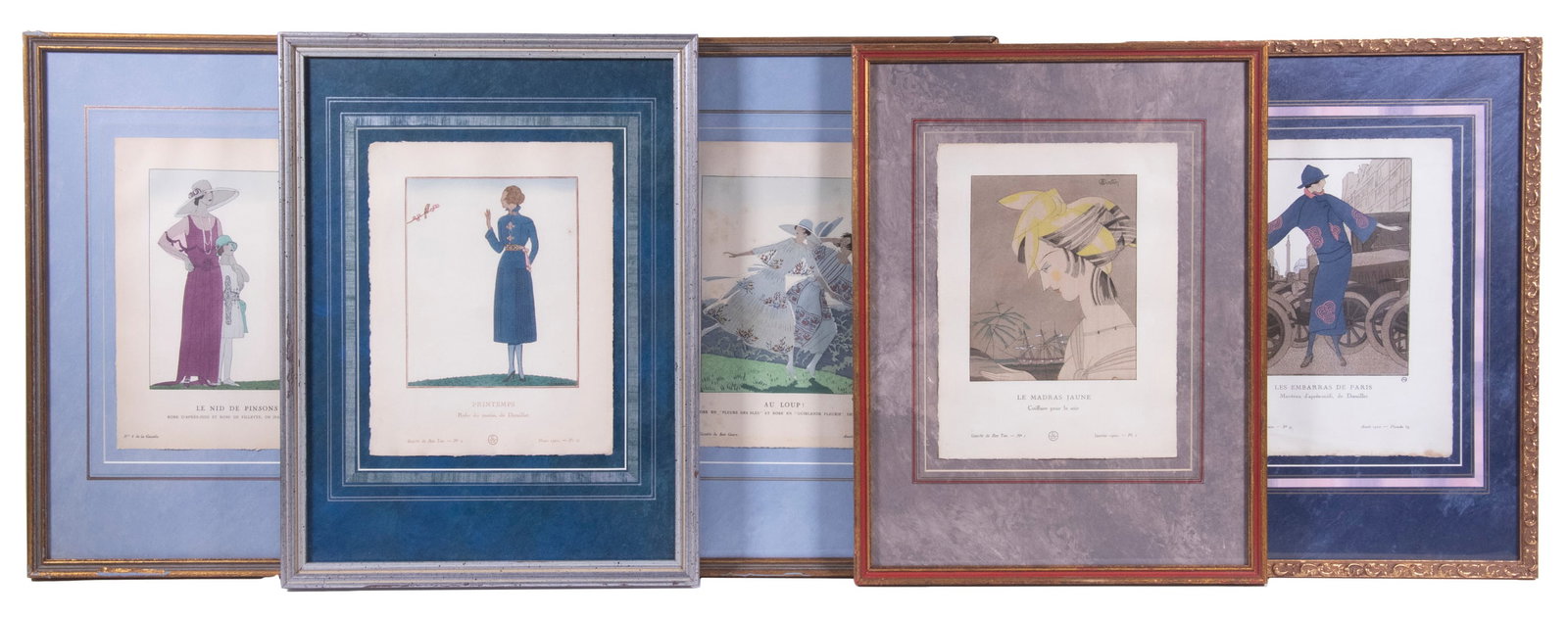 (7) FRAMED 1920'S FRENCH FASHION PLATES; PLUS (3) UNFRAMED, MATTED 1870'S FASHION PLATES (1 of 4)