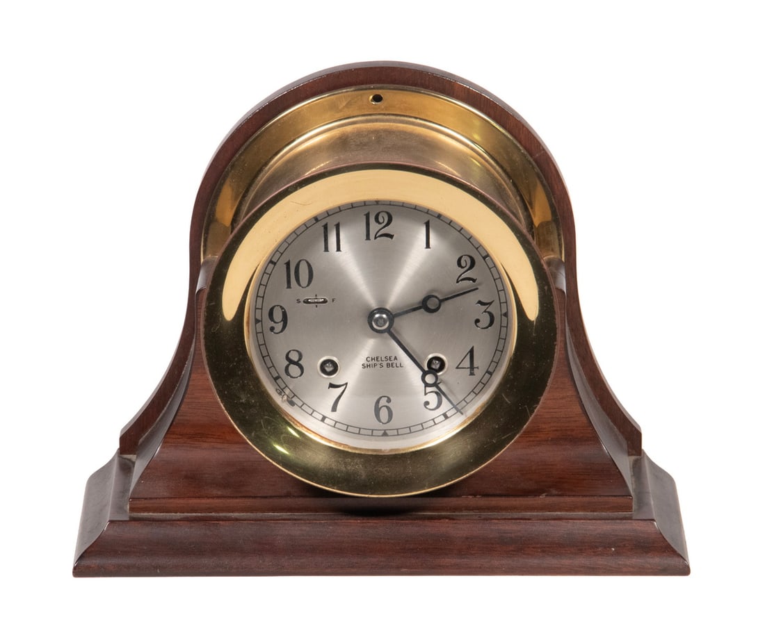 CHELSEA SHIP'S BELL CLOCK ON STAND (1 of 3)