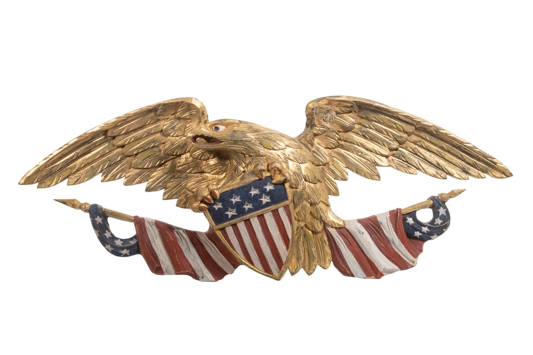CARVED, GILDED & PAINTED AMERICAN EAGLE PLAQUE (1 of 2)