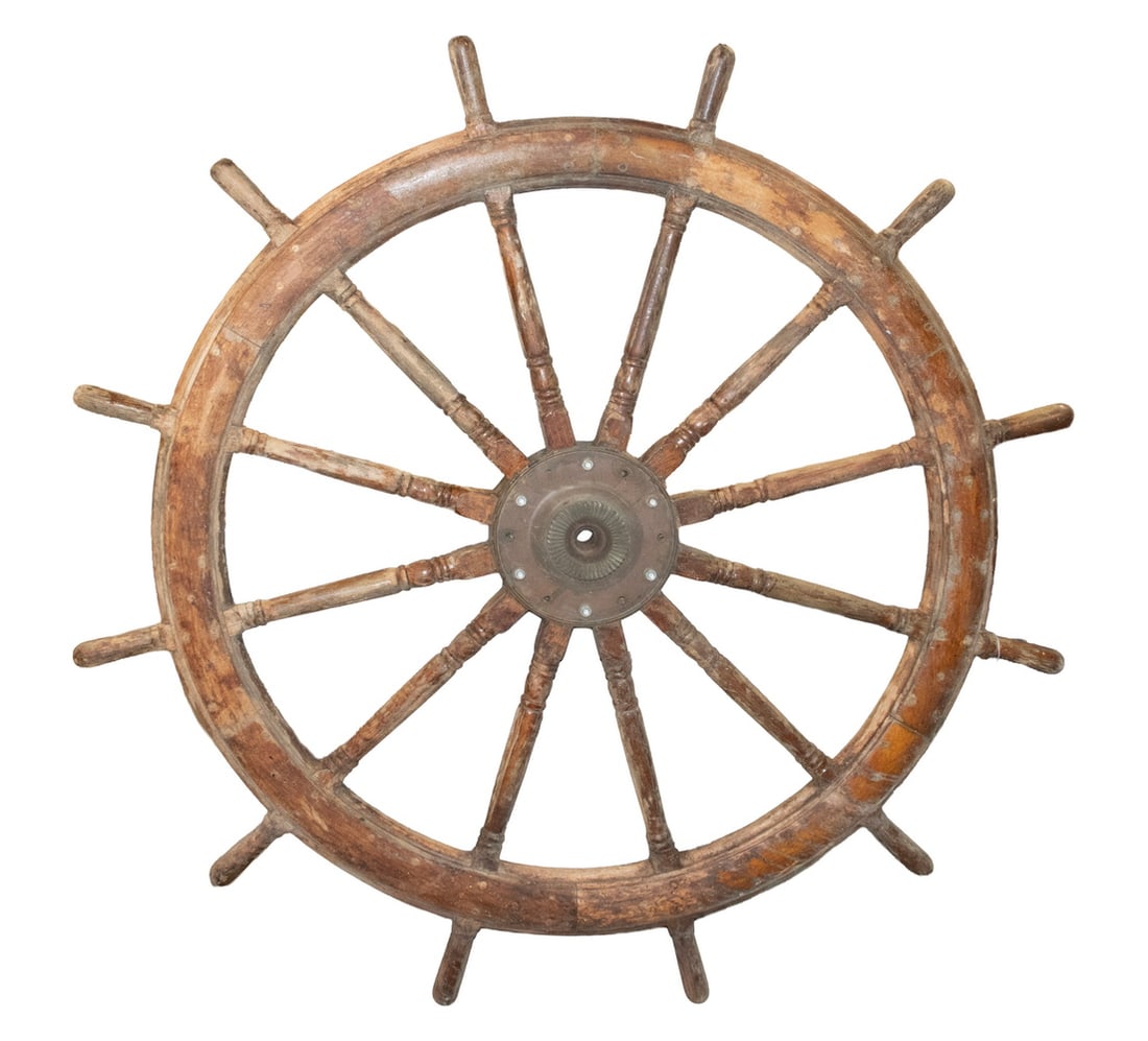 SIX-FOOT MAHOGANY SHIPS WHEEL FROM 1903 CALIFORNIA FERRY (1 of 2)