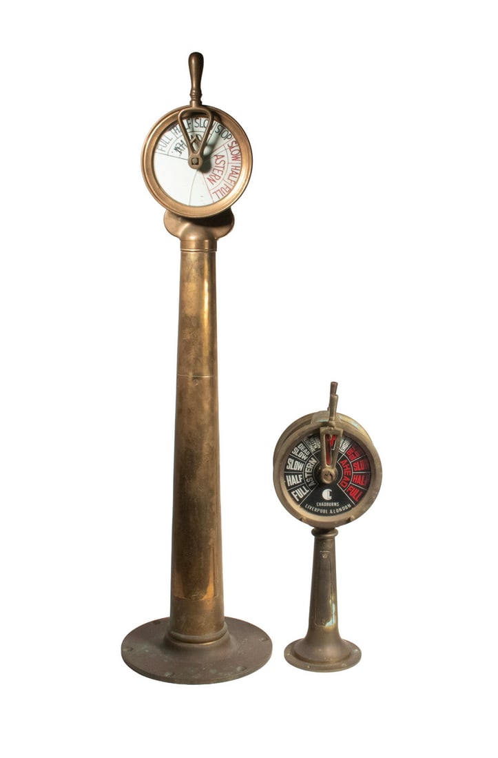 (2) BRASS CASED SHIP ENGINE ORDER TELEGRAPHS (1 of 3)