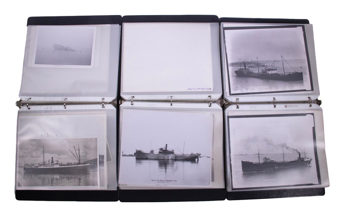 (487) MARINE PHOTOS IN (6) BINDERS B&W VINTAGE OF FREIGHTERS & TANKERS: (487) MARINE PHOTOS IN (6) BINDERS B&W VINTAGE OF FREIGHTERS & TANKERS Circa 1915-1945 (487) Original Photos of Commercial Steel Hulled Ships, alphabetized, many with info on them, mostly 8" x 10",