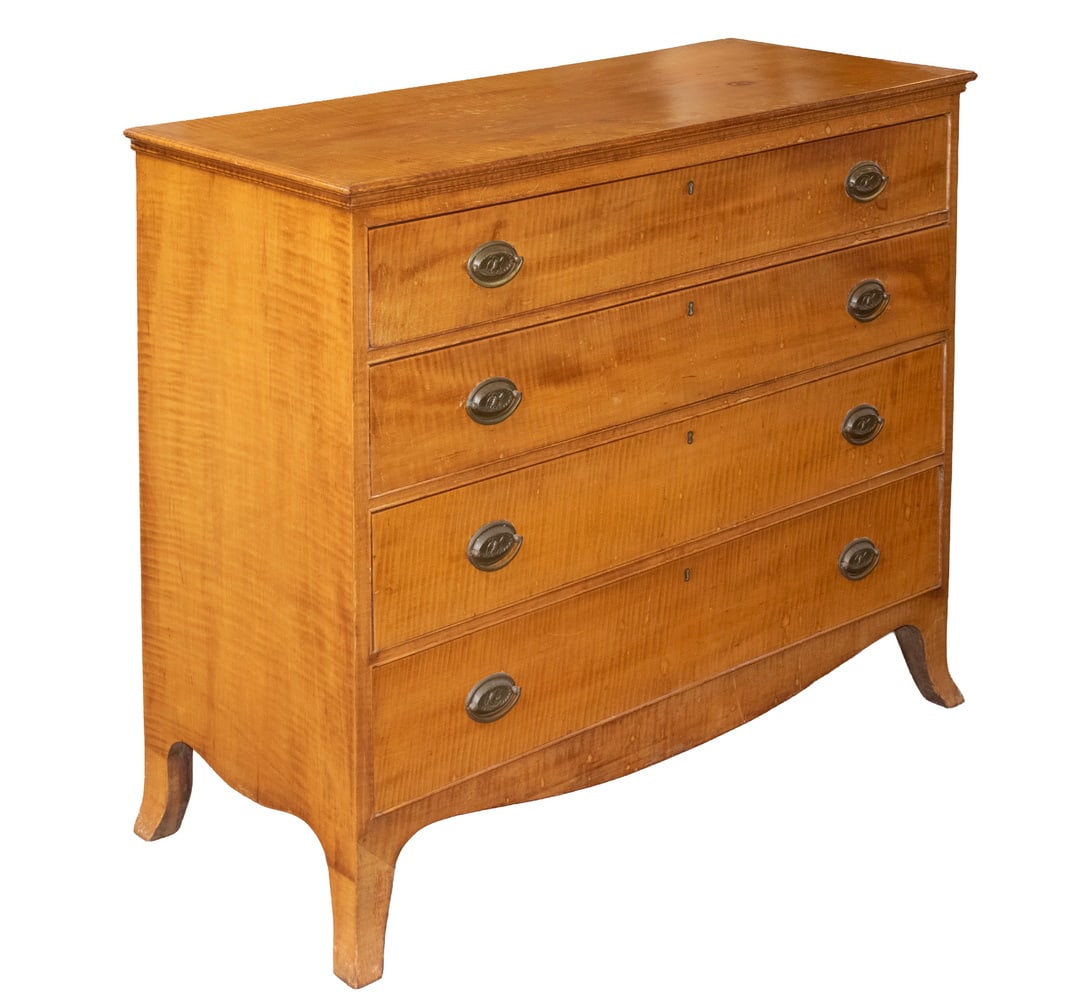 COUNTRY HEPPLEWHITE TIGER MAPLE CHEST (1 of 3)