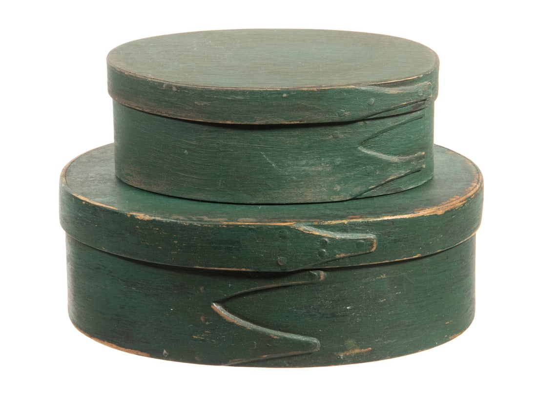 (2) SHAKER OVAL GREEN PAINTED PANTRY BOXES (1 of 2)