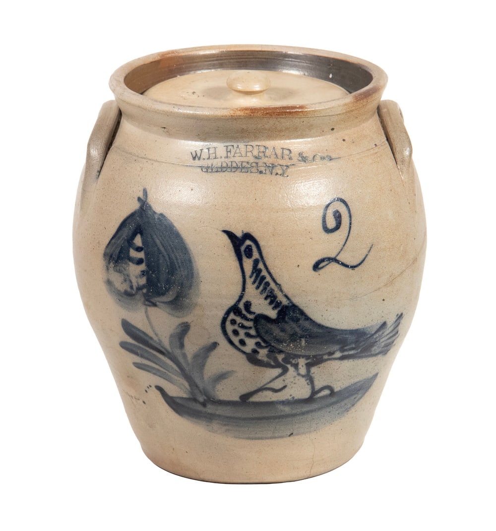 W.H. FARRAR & CO., NY STONEWARE CROCK WITH BIRD (1 of 4)
