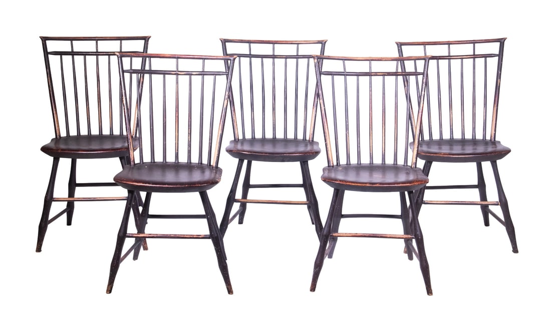 (5) 19TH C. PAINTED BIRDCAGE WINDSOR SIDE CHAIRS (1 of 4)