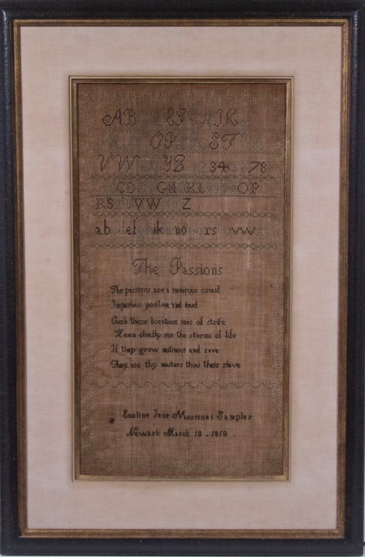 FRAMED 1818 AMERICAN SAMPLER, NEWARK NJ (1 of 1)