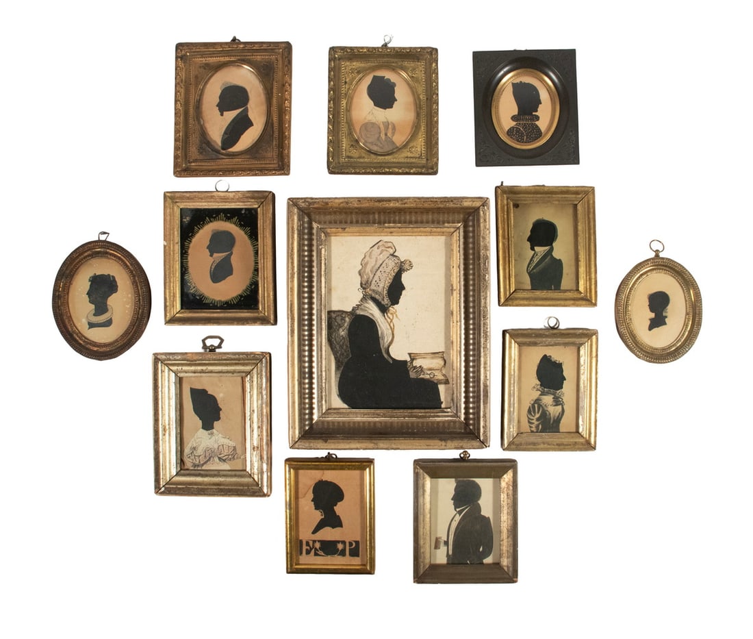 (12) EARLY 19TH C. NEW ENGLAND SILHOUETTES: (12) EARLY 19TH C. NEW ENGLAND SILHOUETTES An Assortment of Men and Women, mostly hollow-cut, some with inked detail, two are marked as being part of the collection of Blume J. Rifken, author of
