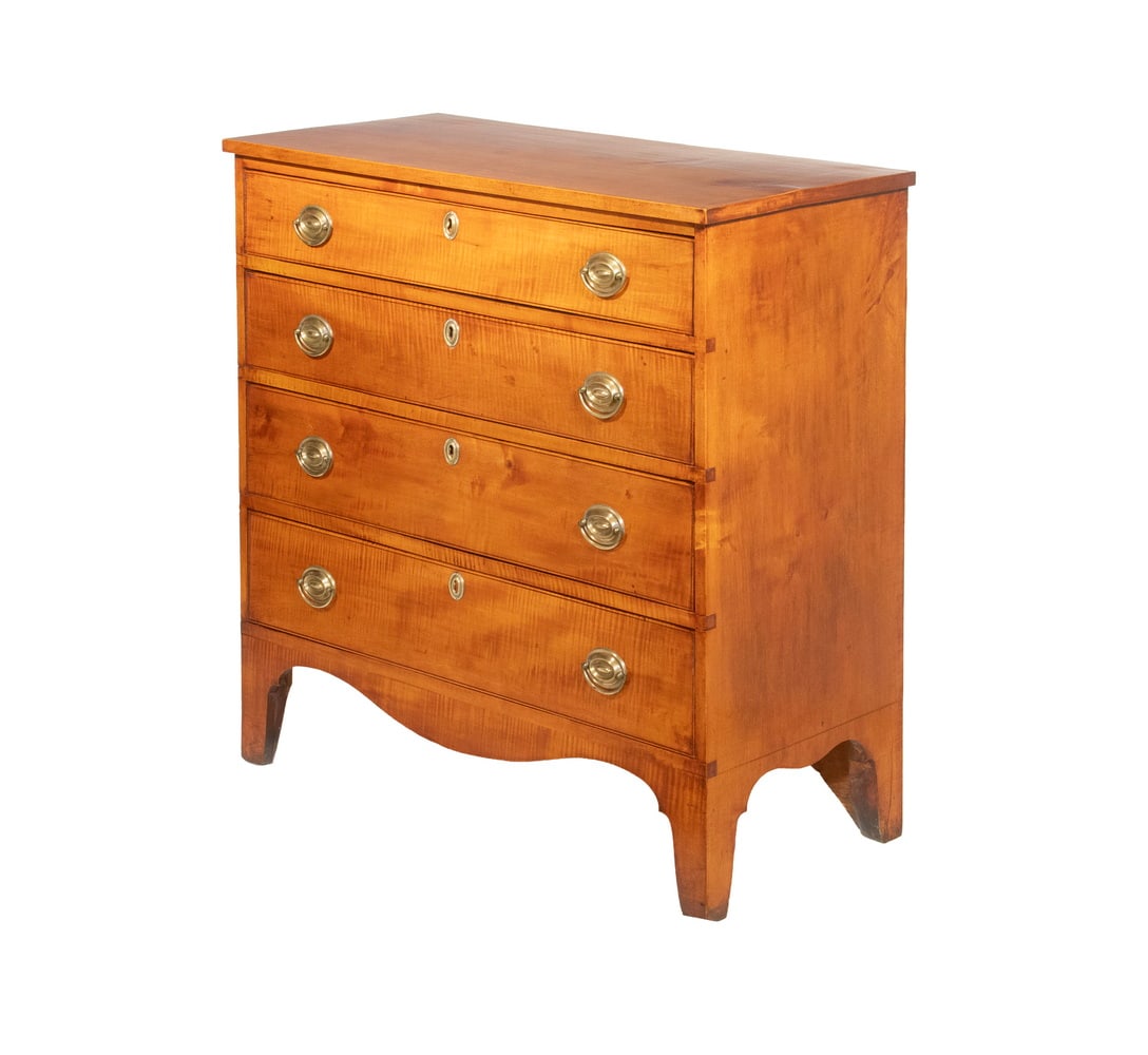 EARLY 19TH C. AMERICAN CHERRY & TIGER MAPLE CHEST (1 of 5)