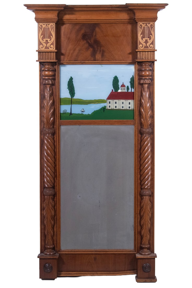 AMERICAN SHERATON MIRROR W/ EGLOMISE PAINTING (1 of 3)