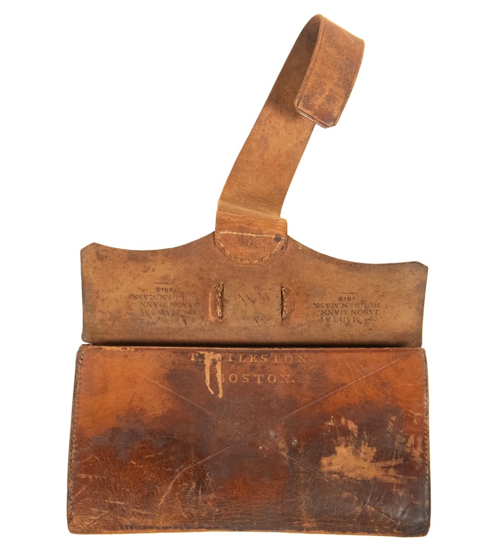 1818 WALLET OF THOMAS TILESTON, BOSTON / NYC SHIP OWNER: 1818 WALLET OF THOMAS TILESTON, BOSTON / NYC SHIP OWNER Original Leather Wallet owned by Thomas Tileston (1793-1864) famous as partner in large shipping firm "Spofford & Tileston", large shippers to