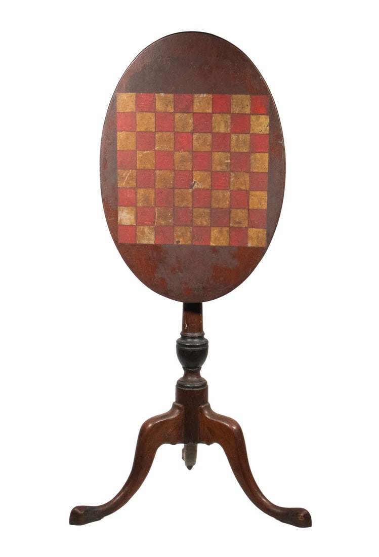 QUEEN ANNE CANDLESTAND WITH PAINTED CHECKERBOARD (1 of 4)