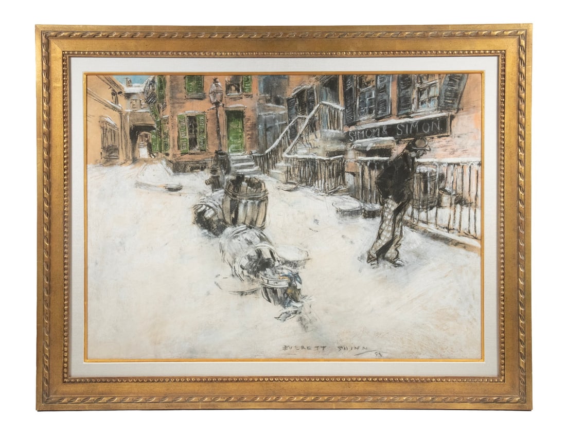 EVERETT SHINN (NY/PA, 1876-1953): EVERETT SHINN (NY/PA, 1876-1953) "It Still Remains Whimsically Individual and Village Like", pastel and gouache on paper, signed lower center and dated '99, in gilt neo-classical frame, linen mat,