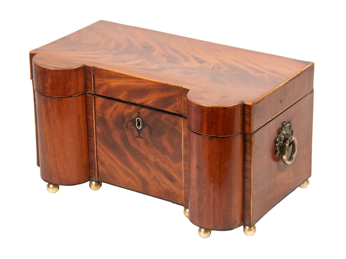 MAHOGANY DOUBLE BOWFRONT TEA CADDY WITH MIXING BOWL (1 of 3)